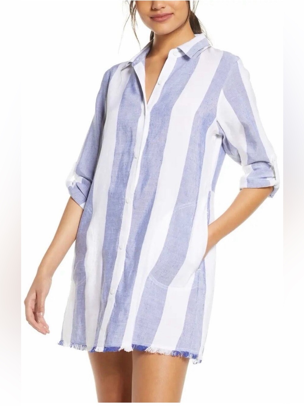 Tommy Bahama Striped Linen Blend Tunic Rugby Dress Beach Swim Cover Up S/P